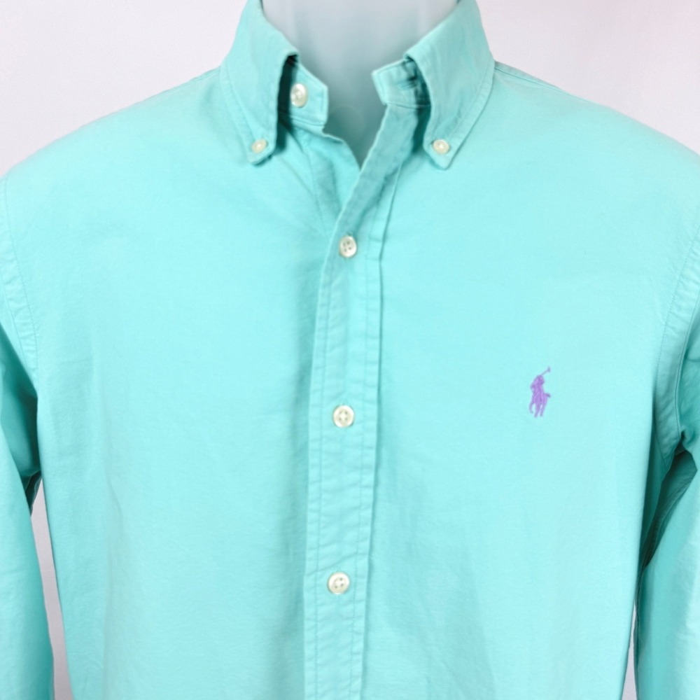 Ralph Lauren S Mint Oxford Button Down Shirt Slim Fit Cotton Pony Mens Aqua - Picture 3 of 10